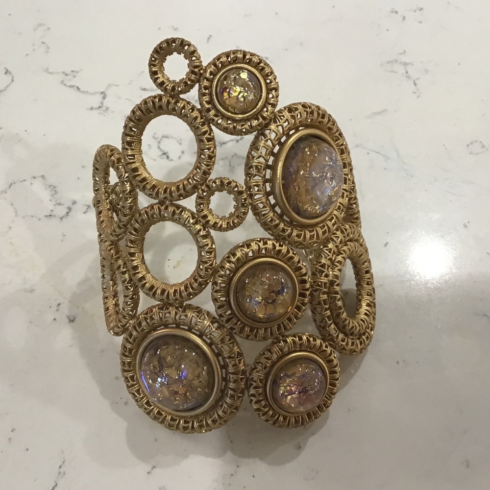 Bracelet cuff.  Handmade brass .  3 1/2 high  5 1/2wide. Chain clasp